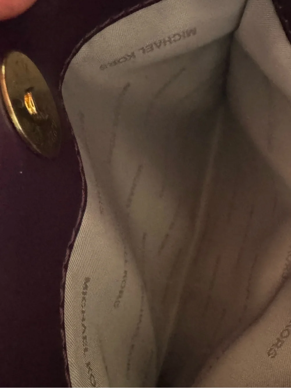 Michael Kors Mott Leather Tote with Gold MK Logo - Eggplant